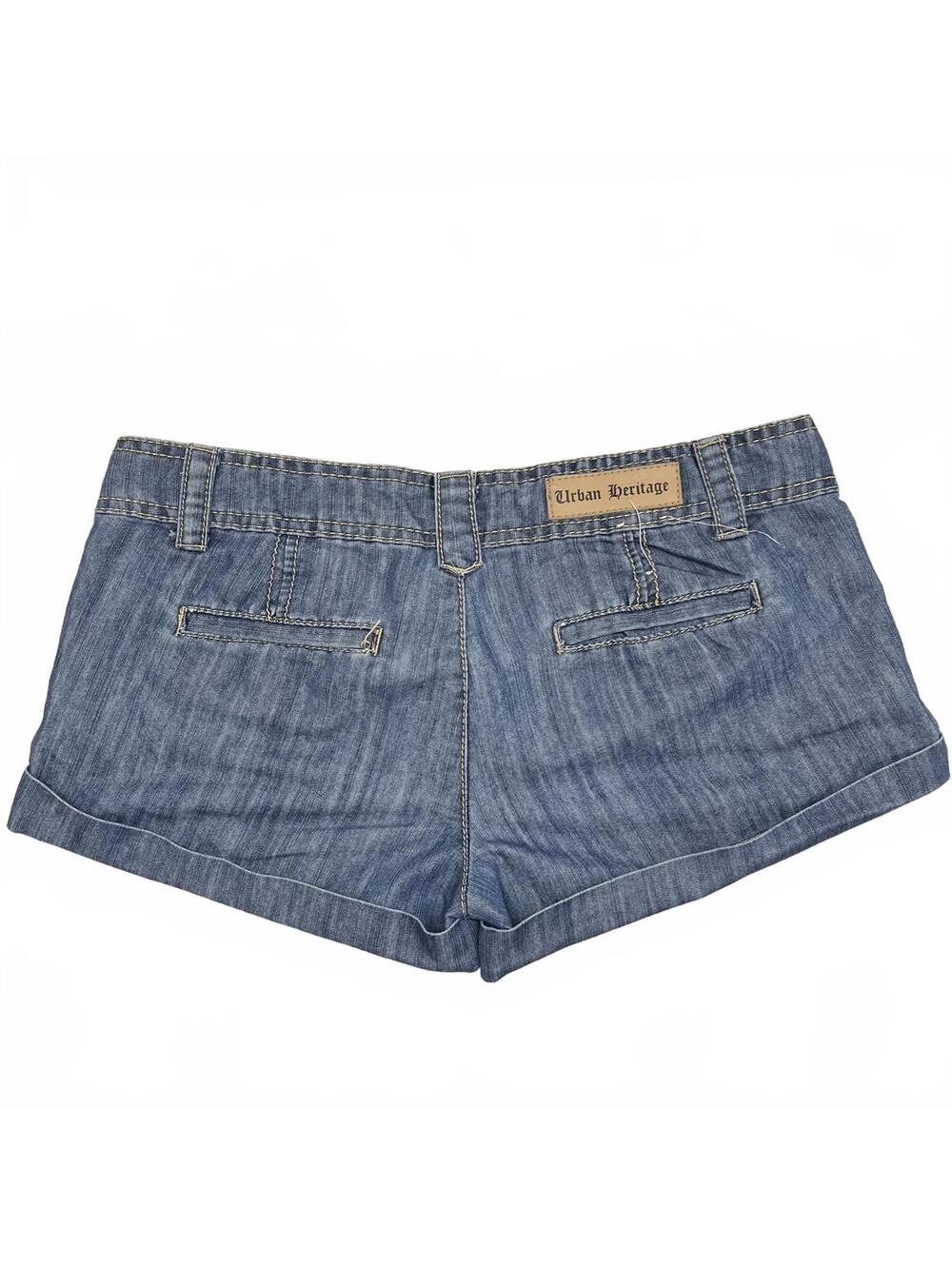 Y2K Urban Heritage Sz 7 Blue Denim Low Rise Cuffed Mini Shorts Grunge Punk 2000s - Picture 2 of 6